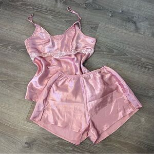 pink silk and lace sleep set